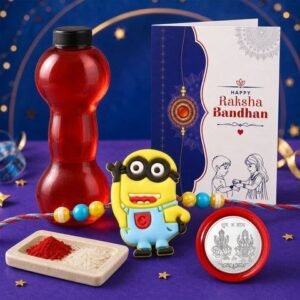 Premium Kids Rakhi Gift Combo – Yellow Cartoon Theme
