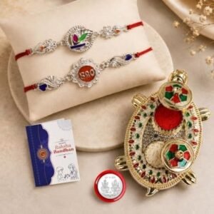 Premium Floral Bro Rakhi Combo with Turtle Pooja Thali | Bignaam