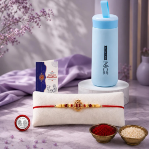 Premium OM Damru Rakhi Gift Combo with 400ml Kids Water Bottle | Raksha Bandhan Gift Set for Brother | Bignaam