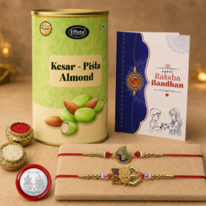 Premium Lion & Peacock Rakhi Gift Combo with Kesar Pista Almonds | Raksha Bandhan Gift Set for Brother | Bignaam