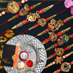 Premium Family Rakhi Gift Set with Silver Coin & Greeting Card | 10 Designer Rakhis for Bhai, Bhabhi & Kids | Bignaam