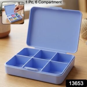 6 Compartment Plastic Pill Organizer Box Portable Medicine Storage Case (1 Pc)