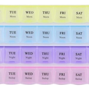 383 Pill Case- 4 Row 28 Squares Weekly 7 Days Tablet Box Holder Medicine Storage Organizer Container