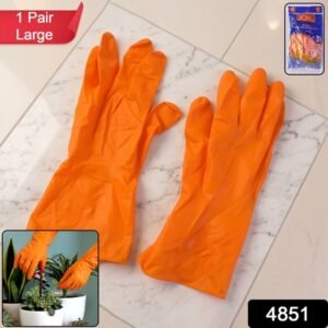 Large Orange Cleaning Rubber Gloves Reusable Kitchen Dishwashing (1 Pair)