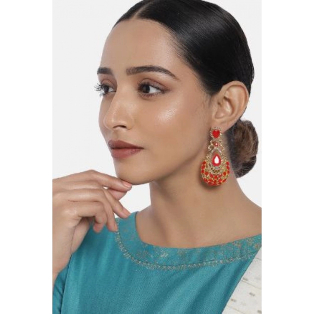 Generic Women's Rose Gold Plated Alloy Earrings (Gold & Red) - Image 2