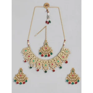 Generic Women's Rose Gold Plated Alloy Necklace & Earings Set (Light Green)