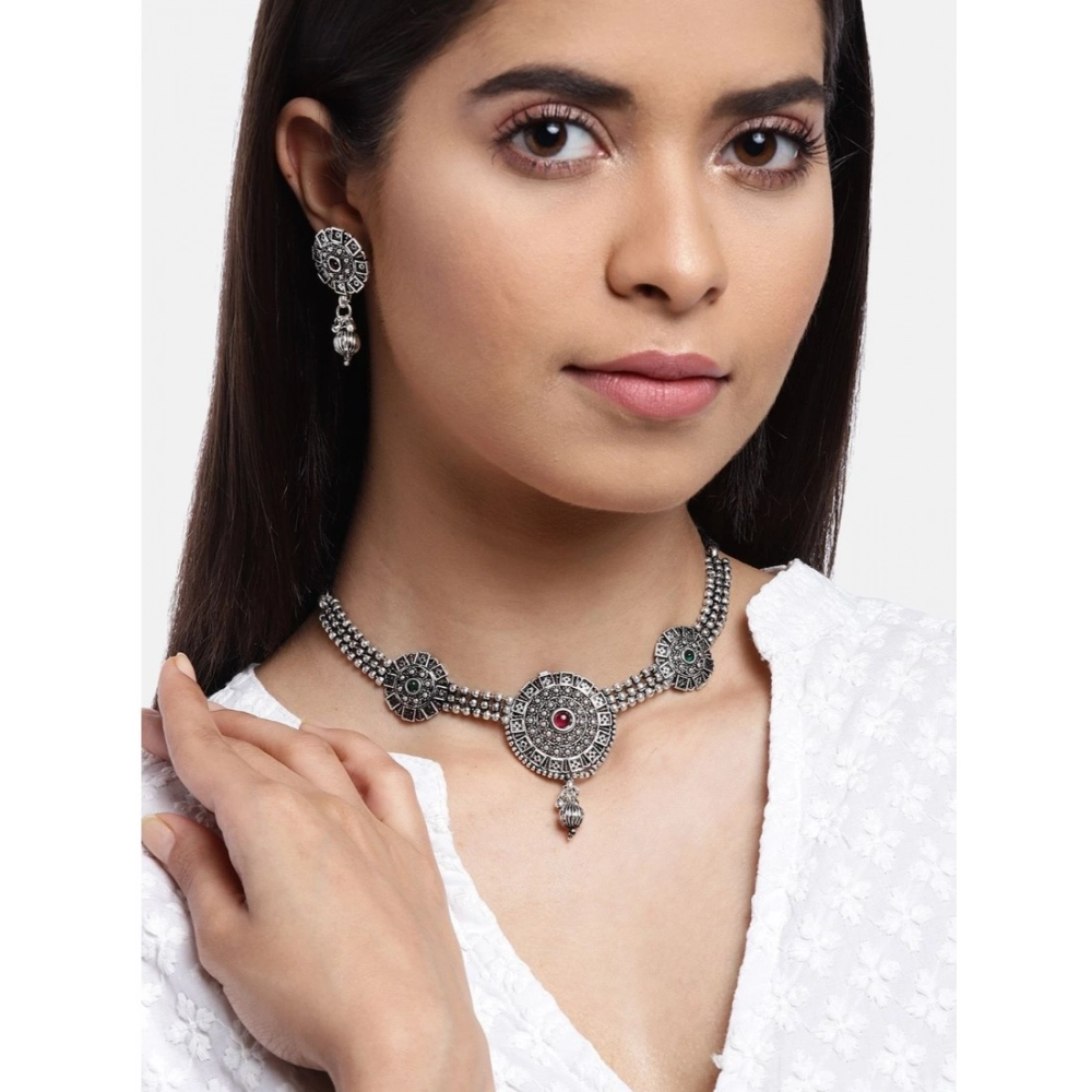 Generic Women's Rose Gold Plated Alloy Necklace & Earings Set (Silver) - Image 2