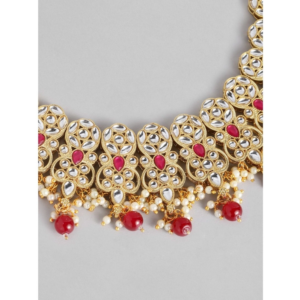 Generic Women's Rose Gold Plated Alloy Necklace & Earings Set (Red) - Image 2