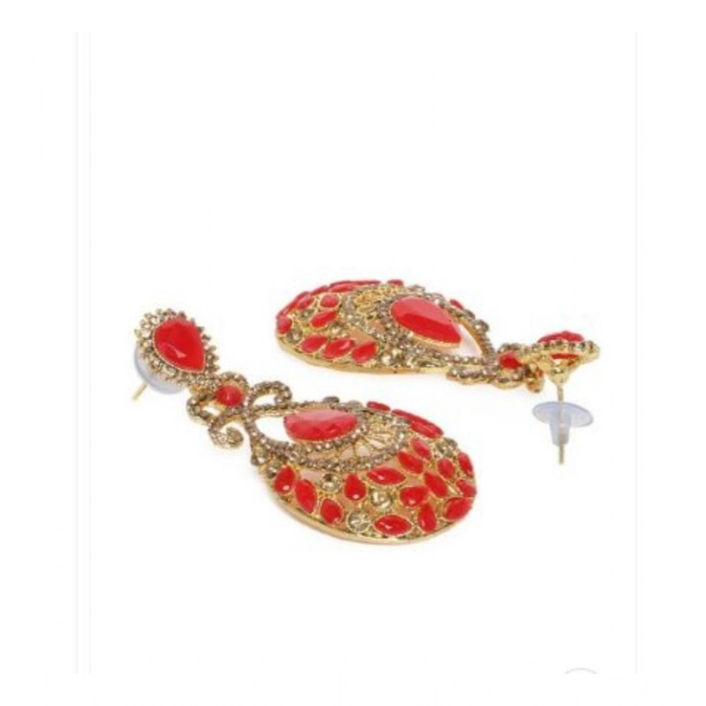 Generic Women's Rose Gold Plated Alloy Earrings (Gold & Red) - Image 3