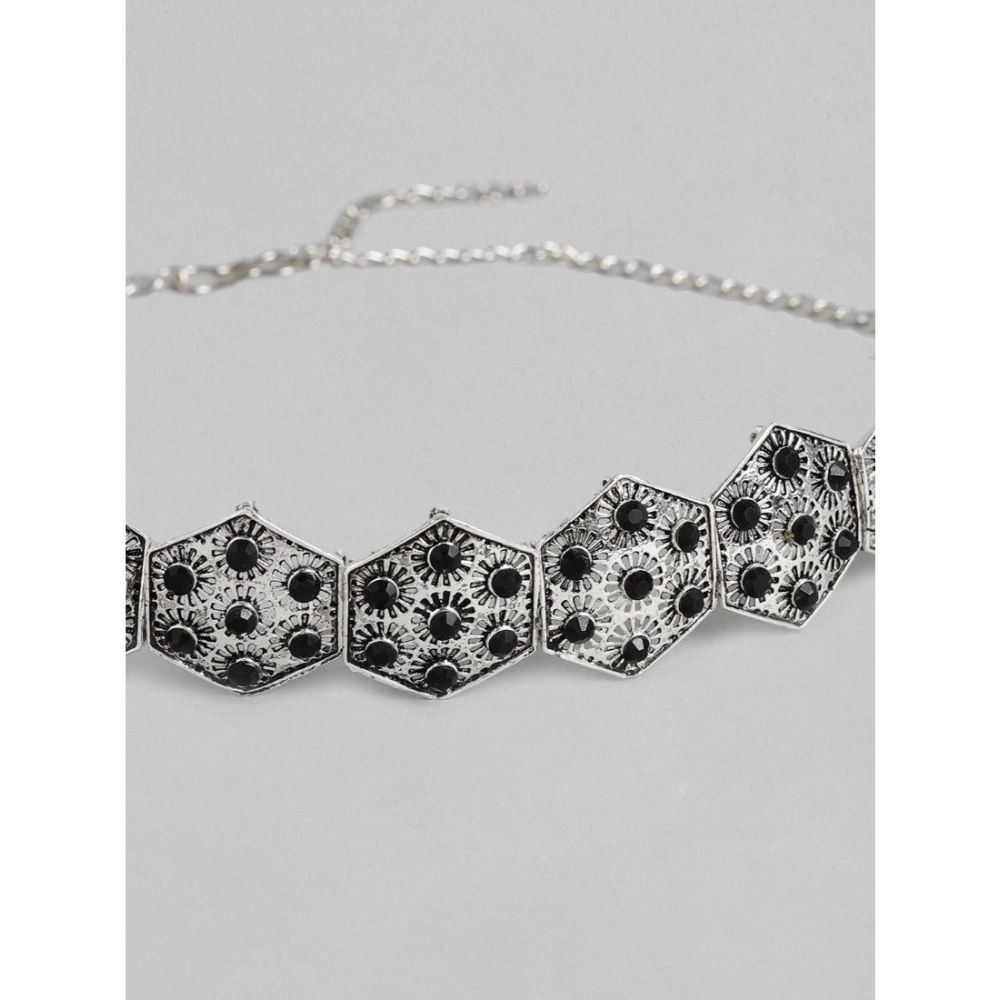 Generic Women's Rose Gold Plated Alloy Choker (Silver & Black) - Image 4