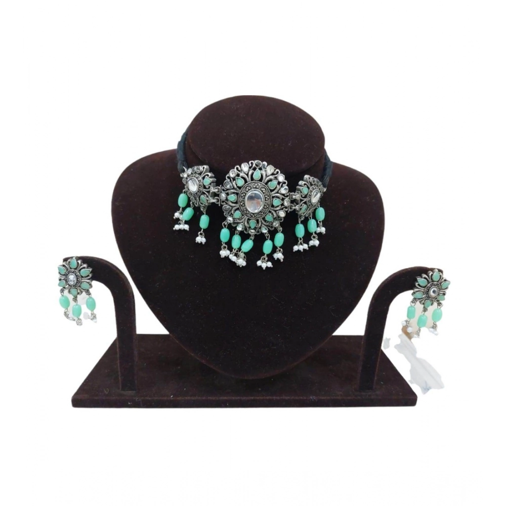 Generic Women's Rose Gold Plated Alloy Necklace & Earings Set (Light Green) - Image 2