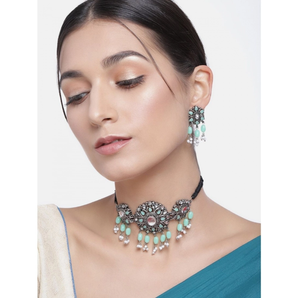 Generic Women's Rose Gold Plated Alloy Necklace & Earings Set (Light Green) - Image 4