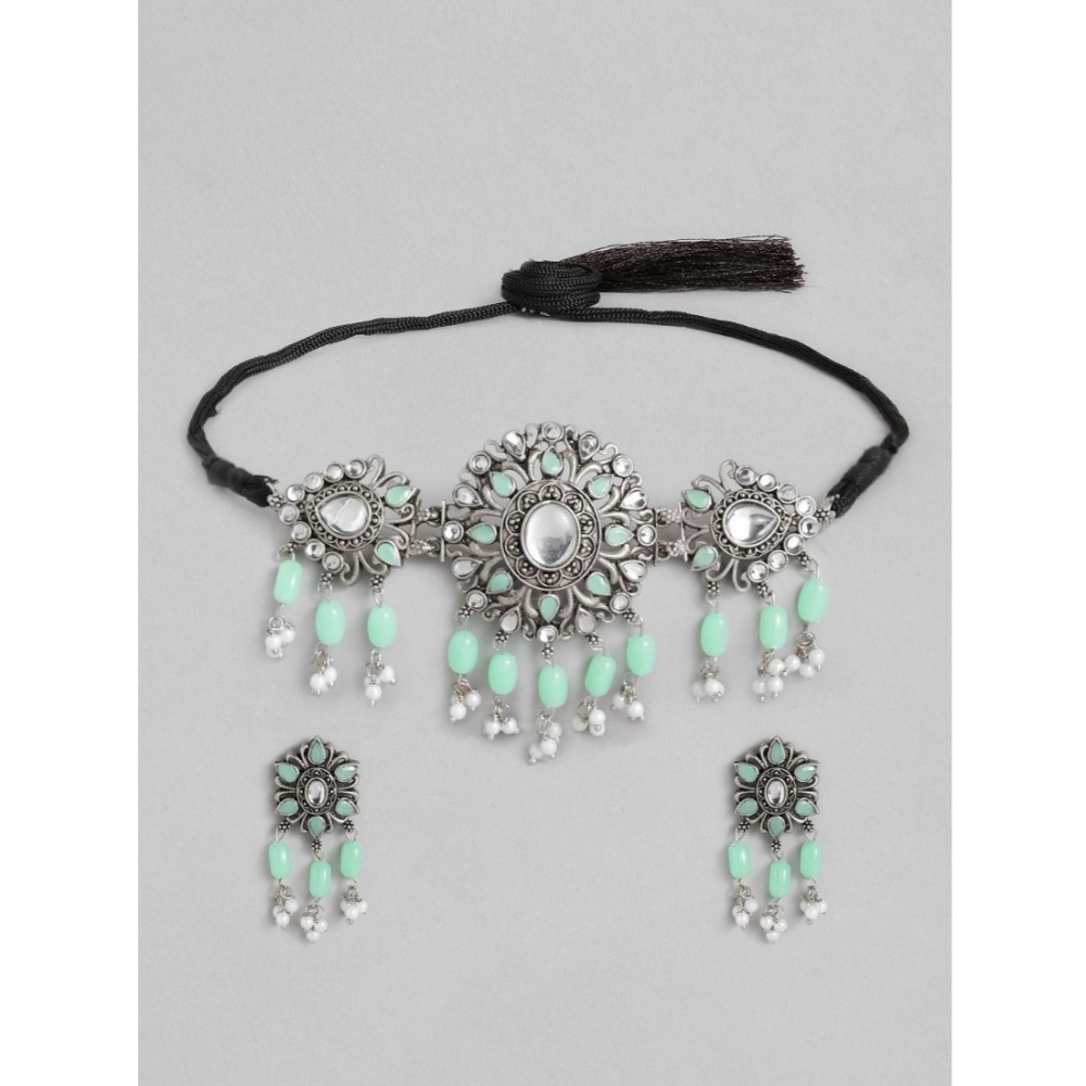 Generic Women's Rose Gold Plated Alloy Necklace & Earings Set (Light Green)