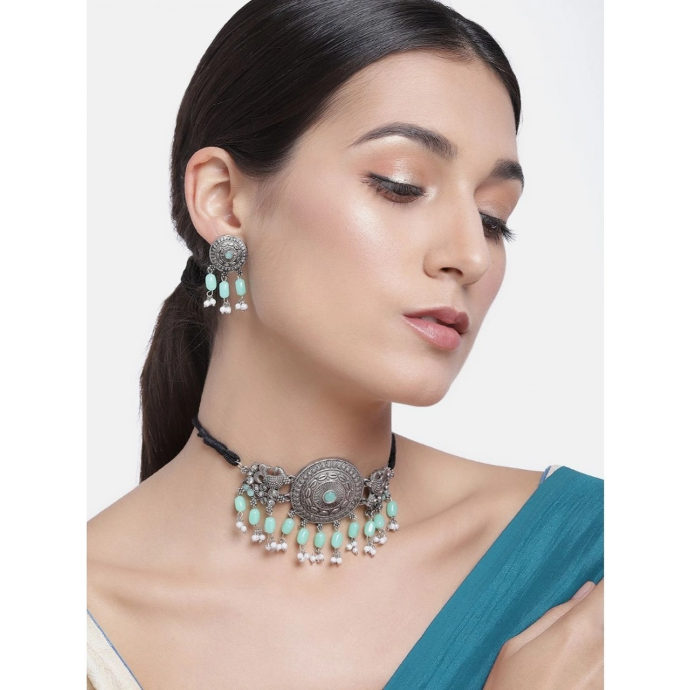 Generic Women's Rose Gold Plated Alloy Necklace & Earings Set (Light Green) - Image 3