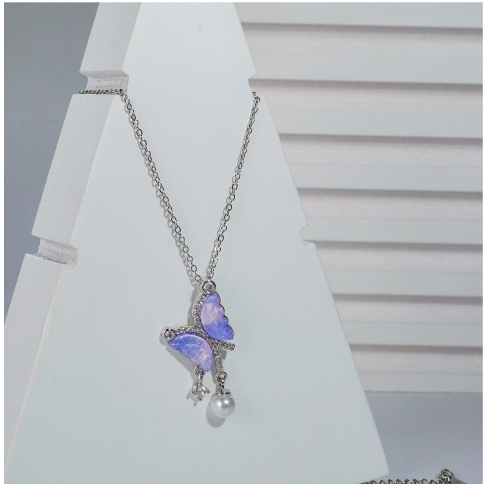 Generic Women's Stainless Steel Butterfly Dailywear Pendent Delicate Chain (Silver Plated) - Image 2