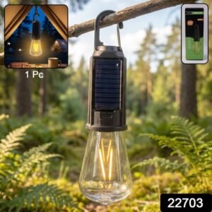 Solar Rechargeable Camping Lamp Led Bulb Warm Light With Hook Portable (1 Pc)