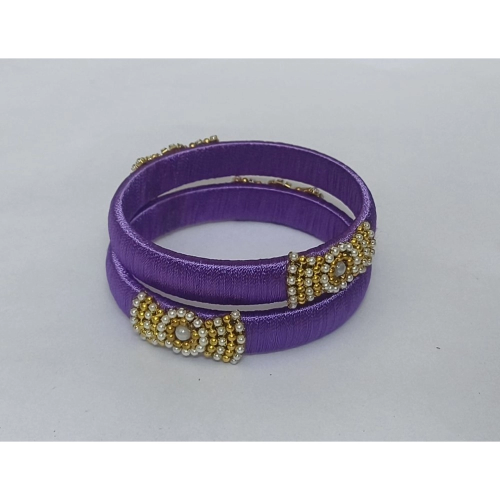 Generic Women's Plastic Silk Thread Bangles (Light Violet, Size: 2.4) - Image 2