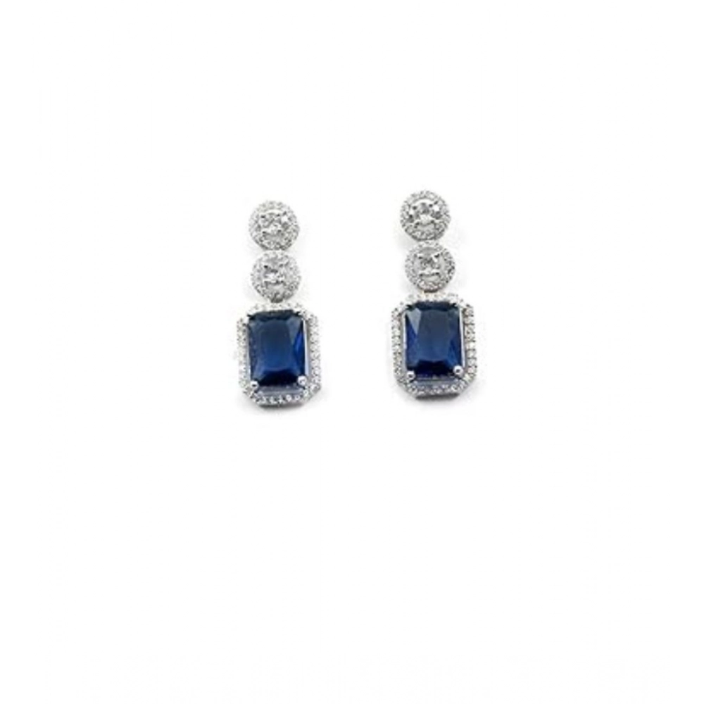 Generic Women's Brass Silver Plated Drop Earrings (Blue) - Image 2