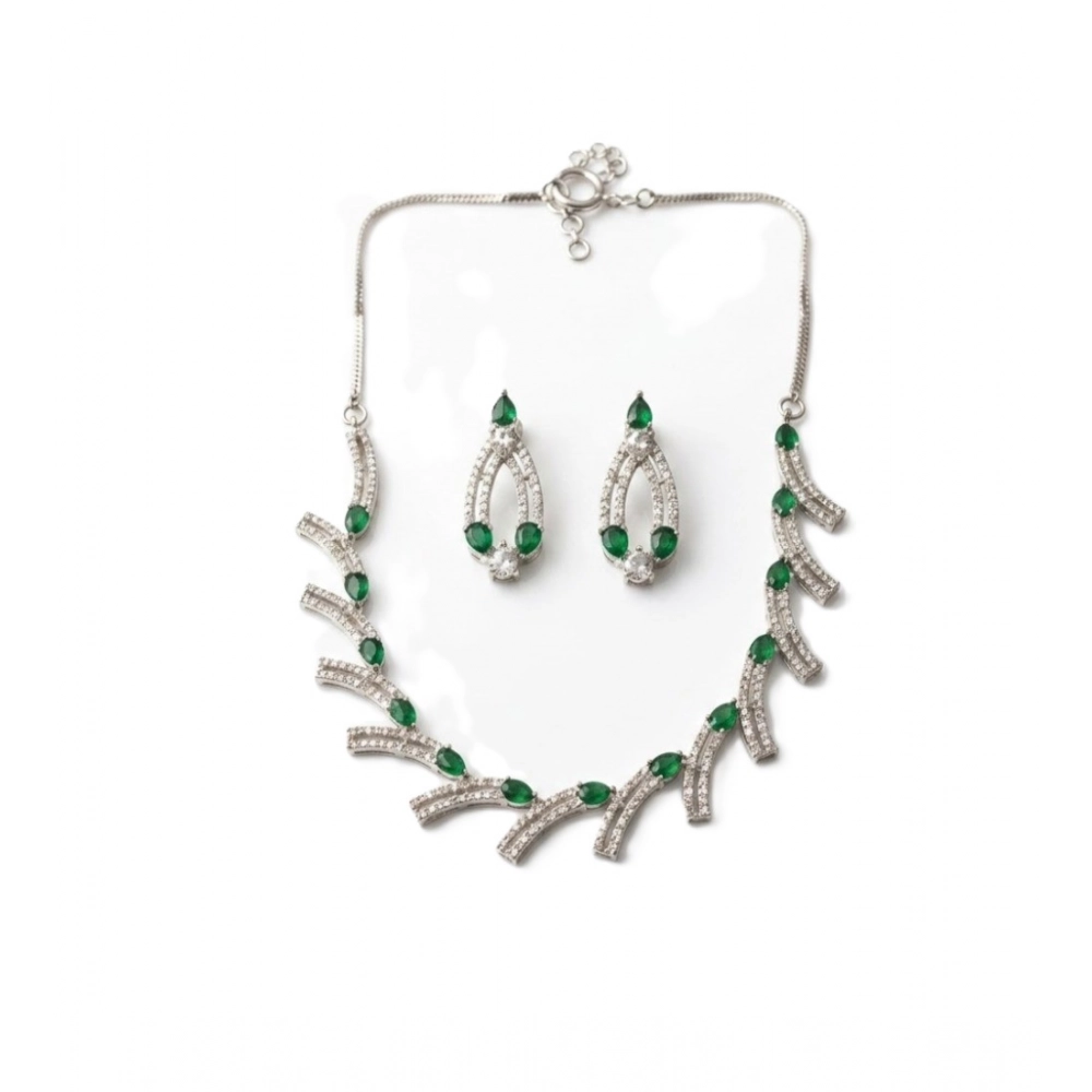 Generic Women's Brass Silver Plated Necklace set (Green) - Image 2