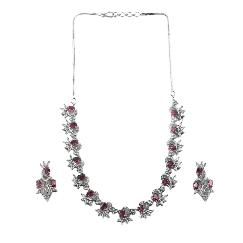 Generic Women's Brass Silver Plated Necklace set (Red) - Image 2