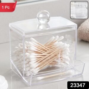 Transparent Acrylic Cotton Swab Organizer With Lid And Dispensing Drawer (1 Pc)