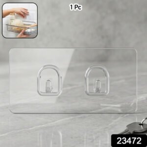 Transparent Double Hook Self Adhesive Wall Sticker (1 Pc)