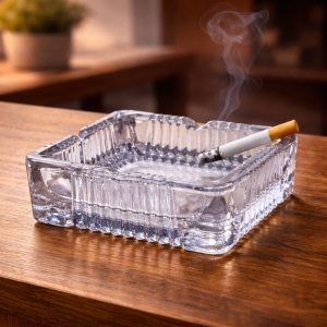 Crystal Glass Ashtray Square Design Heat Resistant Smoking Tray