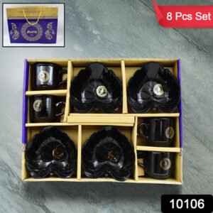 A One Ceramic Tea Cups Mug Set With Leaf Shape Serving Bowl (8 Pcs Set)