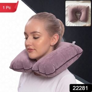 Inflatable U Shape Velvet Travel Neck Pillow For Flight Rest (1 Pc)