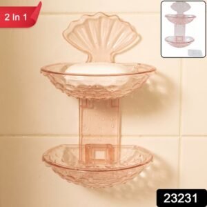 2 In 1 Double Layer Plastic Soap Dish Holder Wall Mounted Self Adhesive (1 Pc)