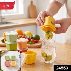 Square Ice Cube Mould Set With Lids Multicolor For Drinks And Cocktails (4 Pc)
