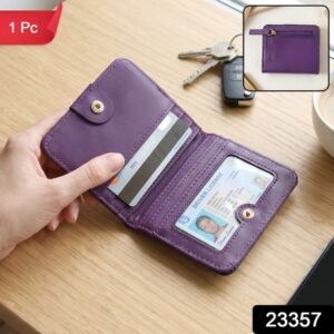 Compact Pu Leather Bifold Wallet With Coin Zip Card Slots And Id Window (1 Pc)