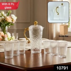 Elegant Textured Glass Water Jug With 6 Glasses Set (1 Set)