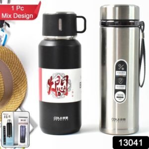13041 Stainless Steel Vacuum Insulated Water Bottle Cup Leak Proof Flask For Tea Coffee Reusable Water Bottle With Hanging Strap Bottle For Hot Cold Drinks Wide Mouth Water Flask (900 Ml Mix Color)