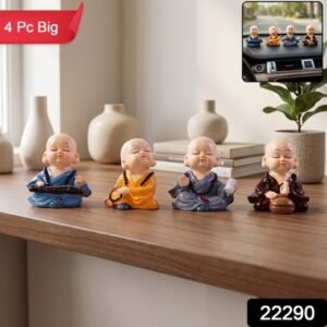 Little Monk Buddha Statue Set For Car Dashboard Office Desk And Home Decor (4 Pc)