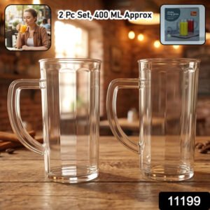 Prexo Plastic Shake Mug Glass With Handle (2 Pc Set 400 Ml Approx)