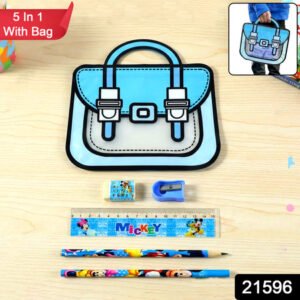 Kids 5 In 1 Stationery Kit With Cartoon Style Carry Bag