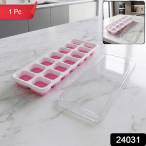 Multipurpose Plastic Ice Cube Tray With Lid (1 Pc 14 Gride Pink)