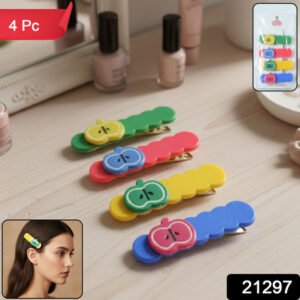 Cute Apple Design Hair Clip Set (4 Pc)