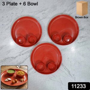 Multipurpose Serving Plate And Bowl Set 3 Plate 6 Bowl (Mix Color)