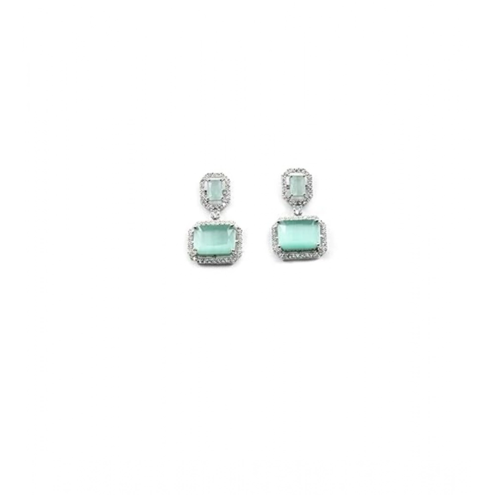 Generic Women's Brass Silver Plated Drop Earrings (Turquoise) - Image 2