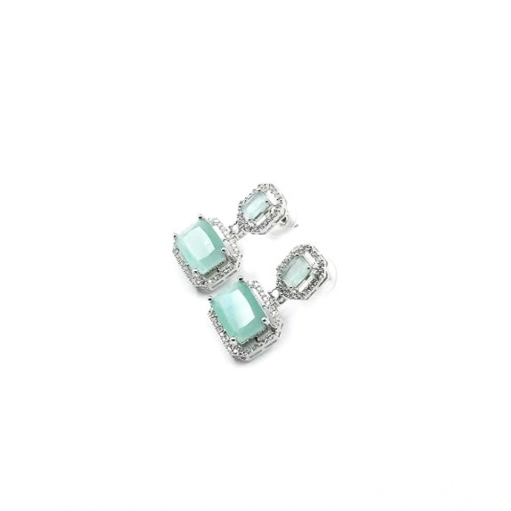 Generic Women's Brass Silver Plated Drop Earrings (Turquoise) - Image 3
