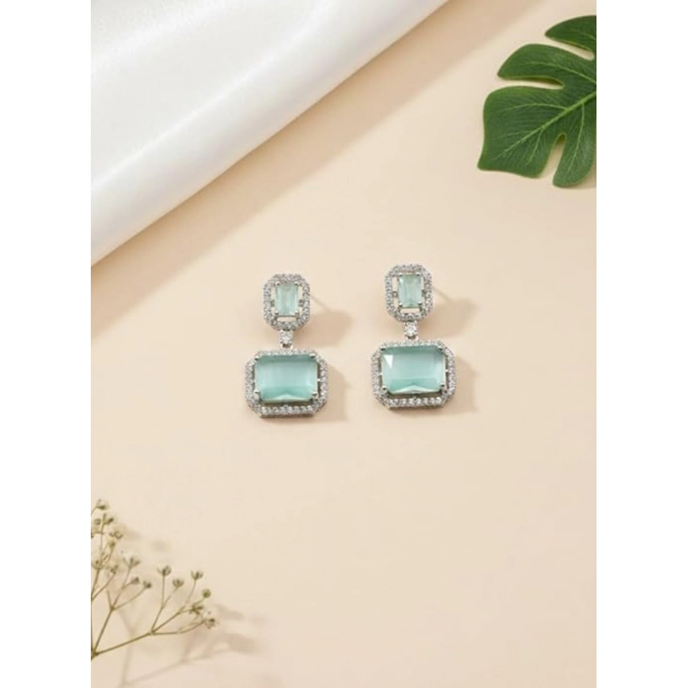 Generic Women's Brass Silver Plated Drop Earrings (Turquoise) - Image 5