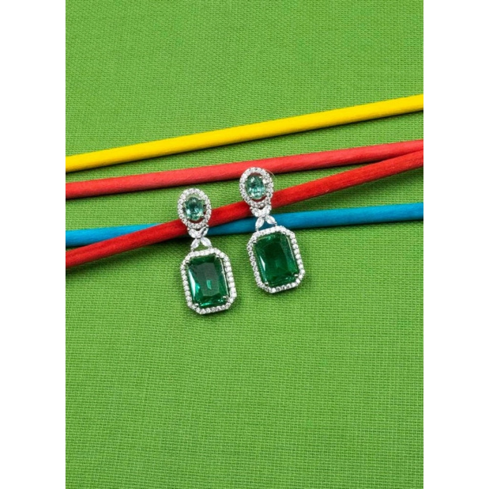 Generic Women's Brass Silver Plated Drop Earrings (Green) - Image 3