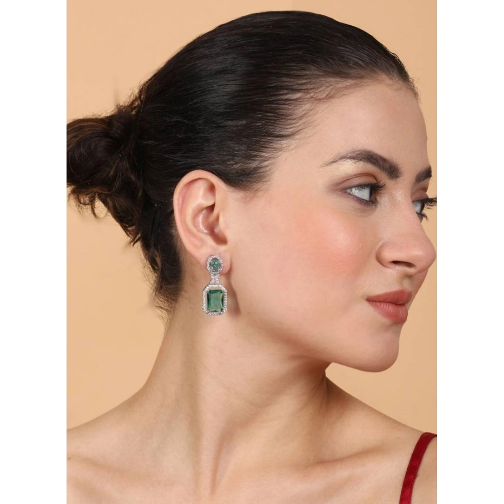 Generic Women's Brass Silver Plated Drop Earrings (Green) - Image 4