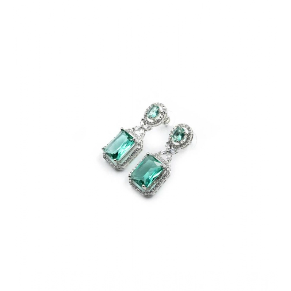Generic Women's Brass Silver Plated Drop Earrings (Green) - Image 5
