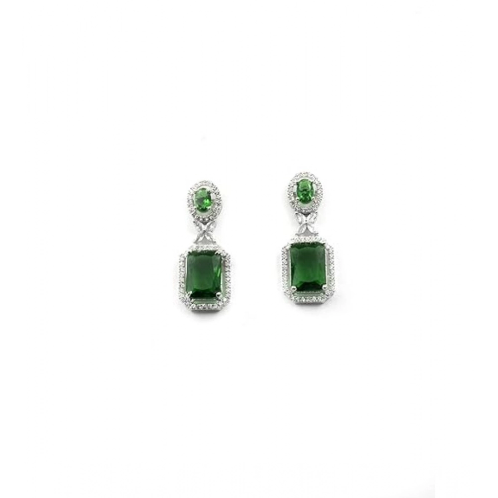 Generic Women's Brass Silver Plated Drop Earrings (Green) - Image 2