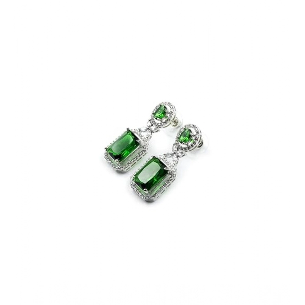 Generic Women's Brass Silver Plated Drop Earrings (Green) - Image 5