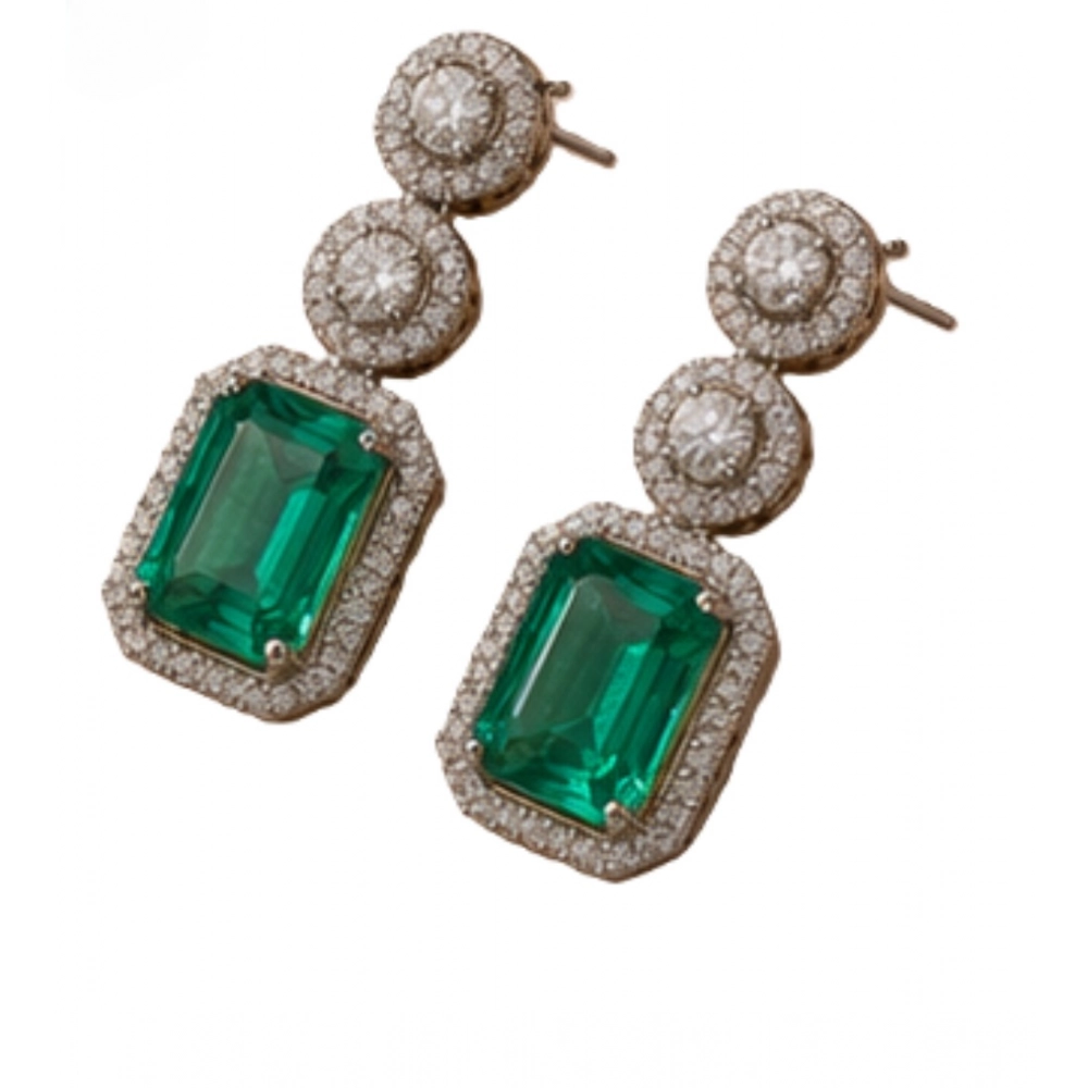 Generic Women's Brass Silver Plated Drop Earrings (Green) - Image 2
