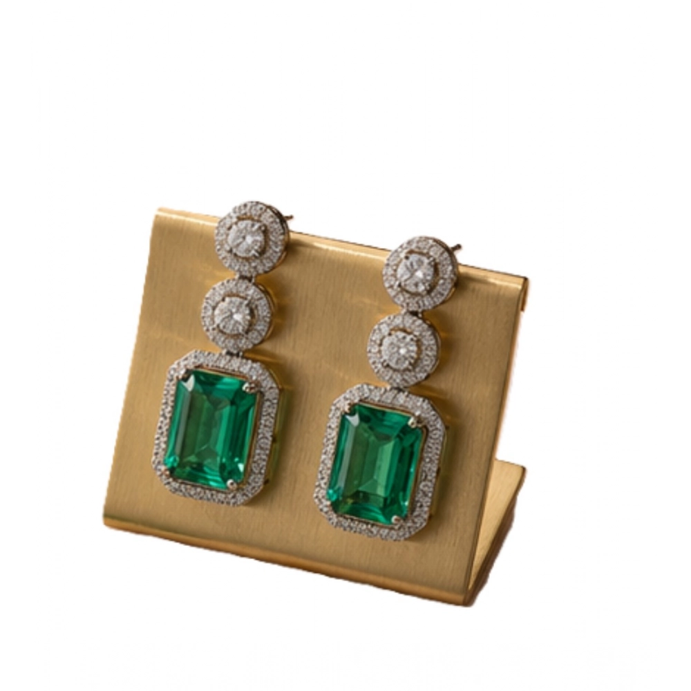 Generic Women's Brass Silver Plated Drop Earrings (Green) - Image 3